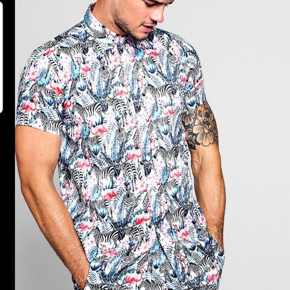 BoohooMAN ZEBRA PRINT SHORT SLEEVE SATIN SHIRT - Picture 3 of 8